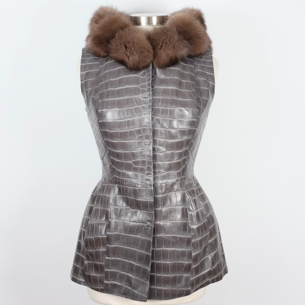 Dennis Basso jacket coat sz Small Alligator Russian Sable gilet vest